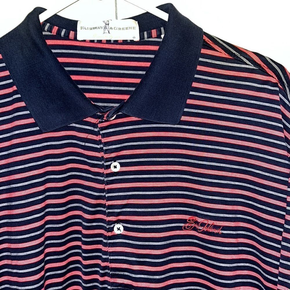 Blue White & red Stripe Sea Island Resort Golf Polo Shirt XL Mens cotton